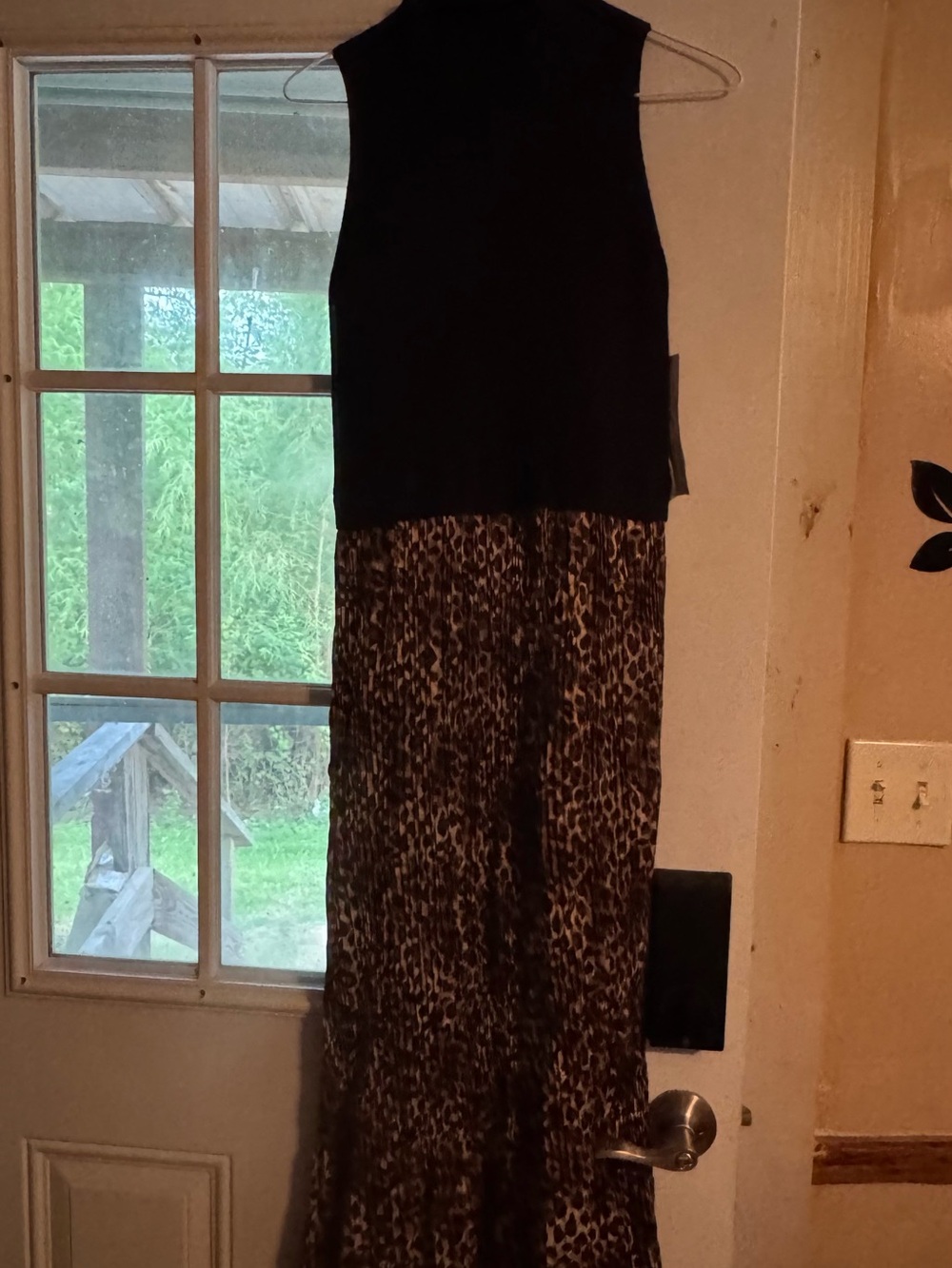Tribal Black with Brown Leopard Maxi Dress NWT